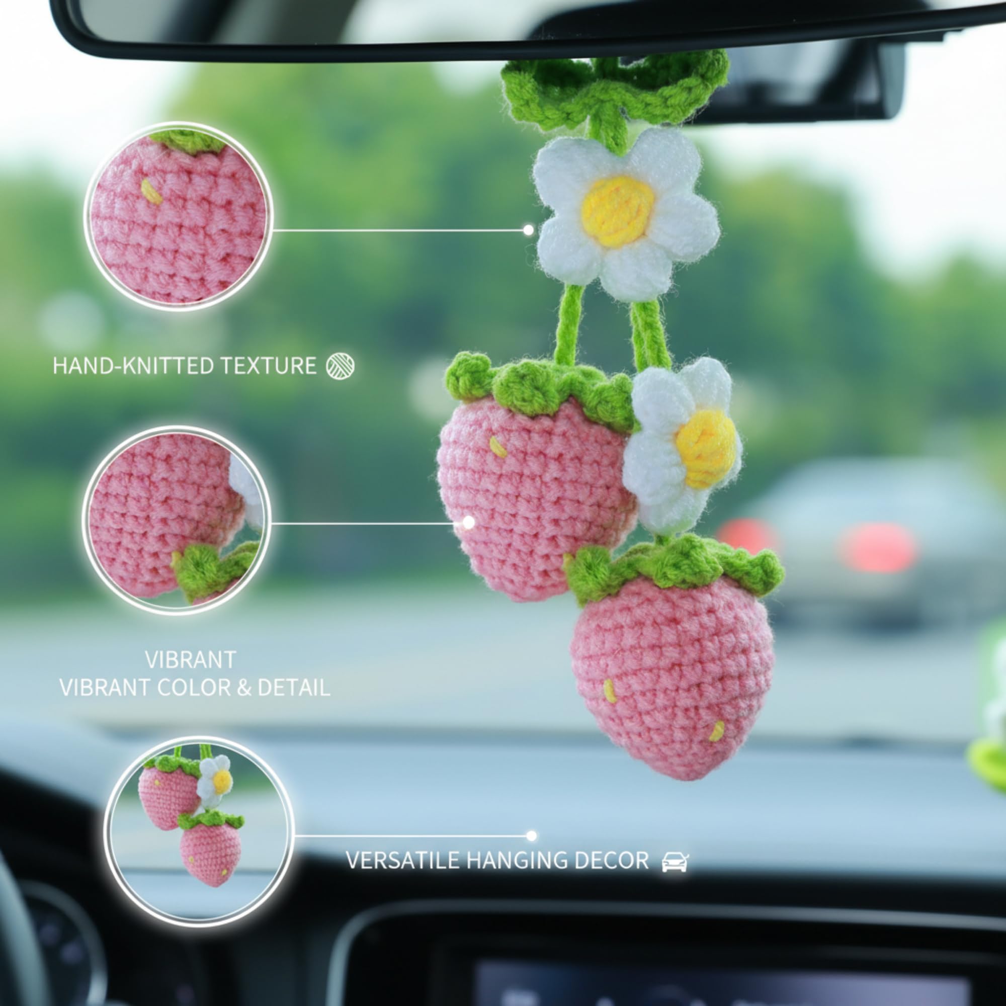 Amazon.com: Strawberry Car Mirror Ornament, Handmade Crochet Rear